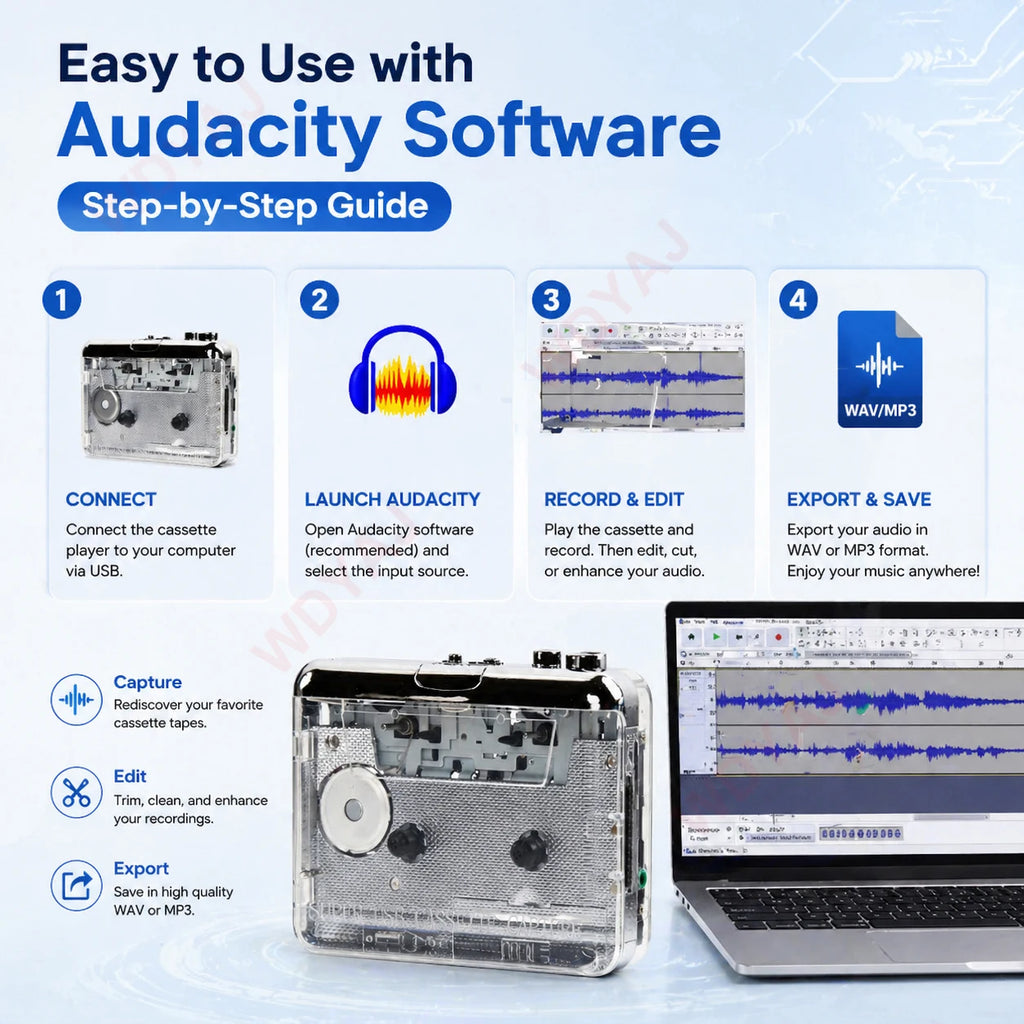 Cassette Player USB Cassette Capture Cassette to MP3 Converter for PC Music Player Cassette Recorder Adapter