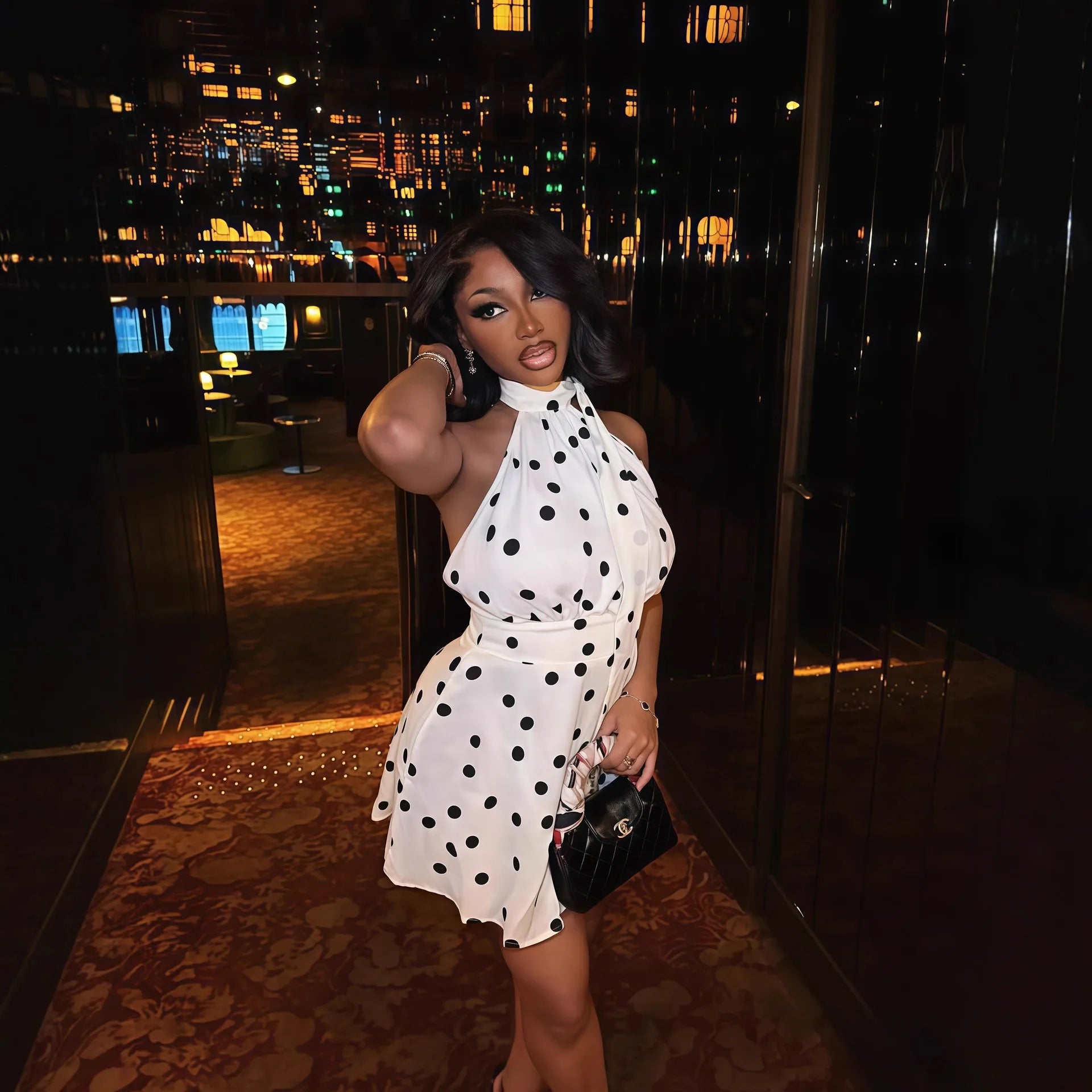 2026Elegant Women Ruffles Sexy Mini Dress Fashion Floral Print Chiffon Short Skirt Long Sleeve V Neck Hollow Out Low Cut Dresses