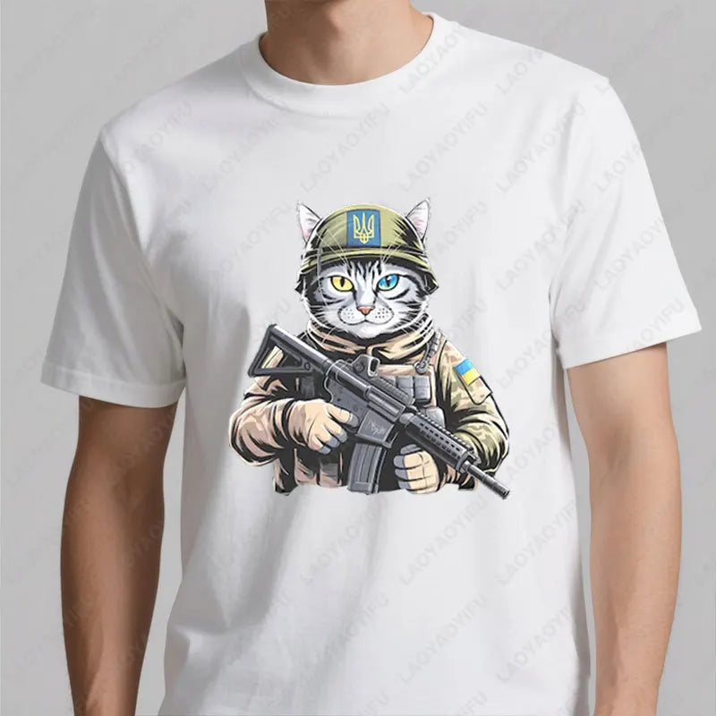 Ukraine Cat Army Uniform Zelensky Tshirt Cotton Men Woman Casual Tees Patriotic Ukrainian Gift Ukrainian Trident Streetwear Tops