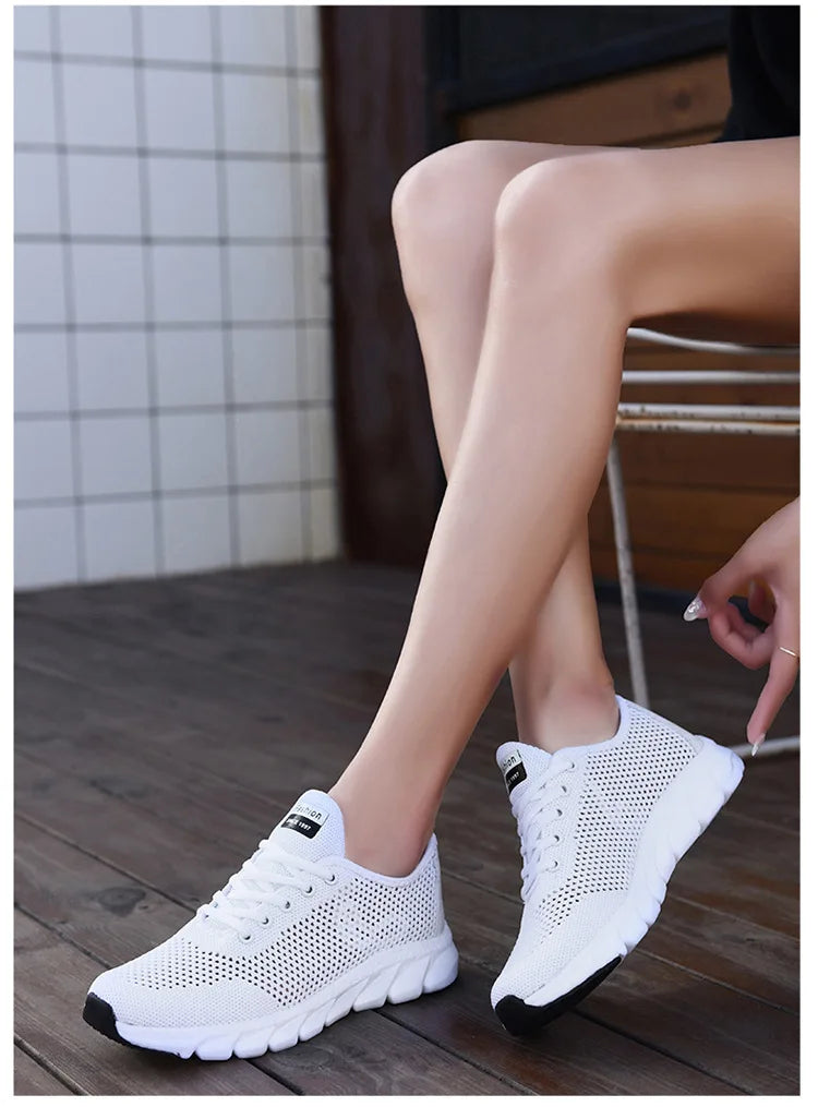 White Mesh Shoes Woman Summer Breathable Flat Sneakers Sports Tennis Shoes for Women Casual  Lightweight Running Shoes Ladies