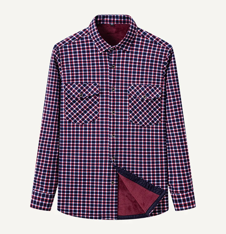 2025 Autumn Winter Men's Fashion Plaid Striped Print Shirts Double-sided Fleece Long Sleeve Thick Warm Shirts Soft Big Size 7XL