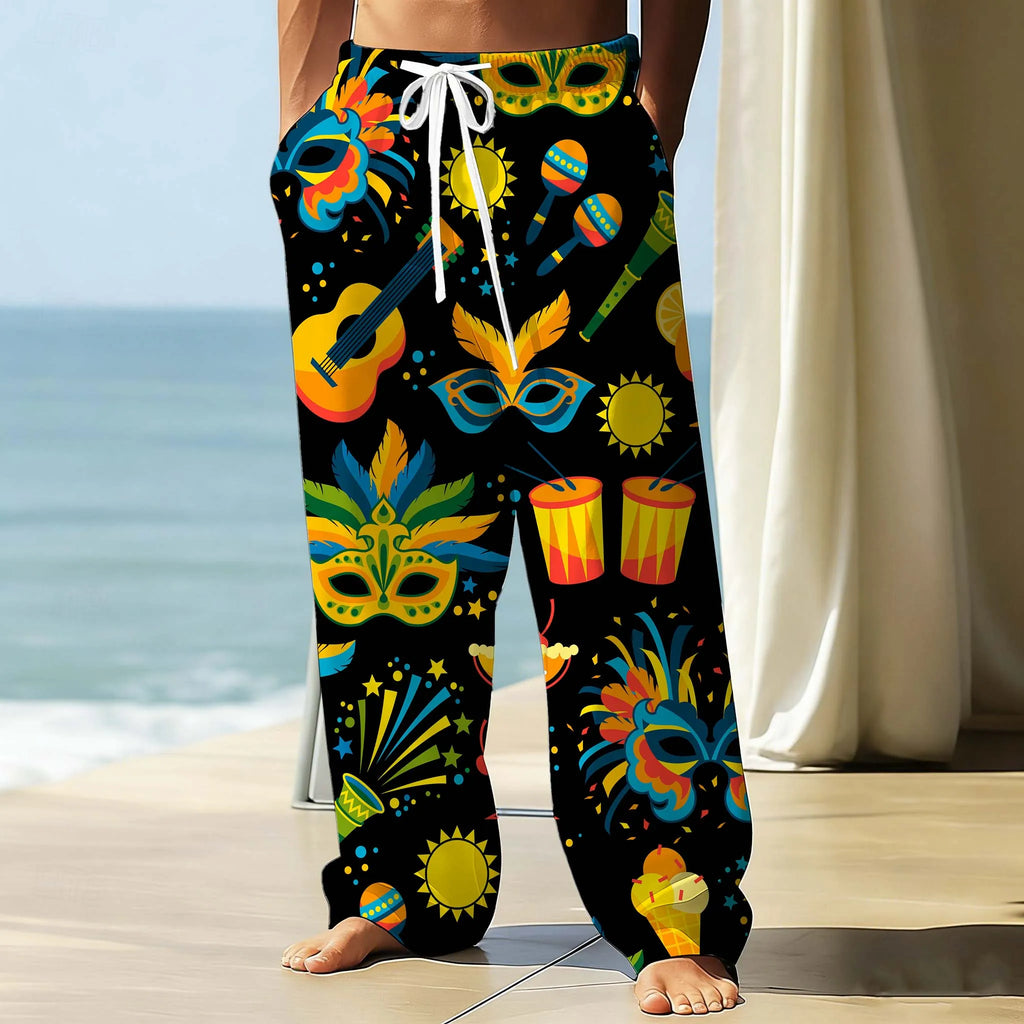 Mardi Gras Men's Pants Carnival mask Graphic Print With Drawstring Pockets Summer Casual Fall Outdoor Stylish thin Men Pants
