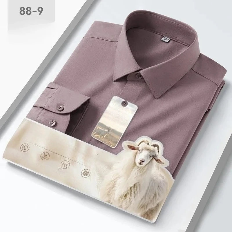 New in Shirt High Quality Solid Color Wool Long Sleeve Shirts for Men Slim Fit Formal Shirt Soft White Business Casual Clothes