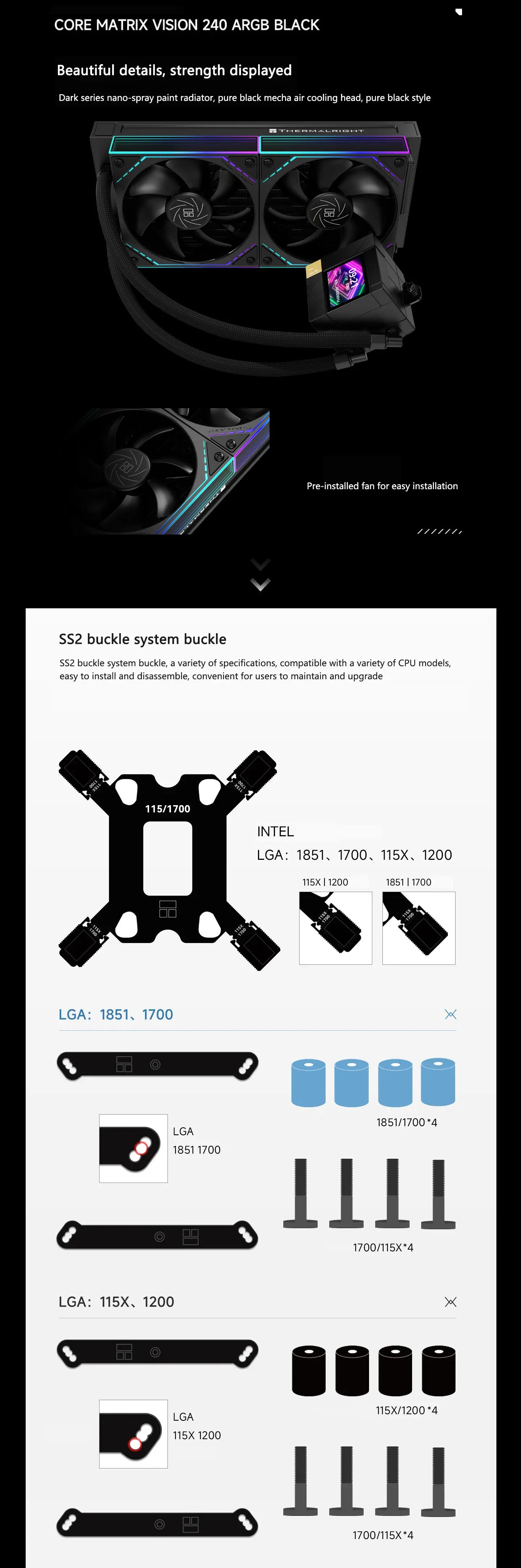 Thermalright CORE MATRIX 240 VISION 240MM All-in-one CPU Liquid Cooler 2” 320*240 resolution IPS LCD support LGA 1851 AMD AM5