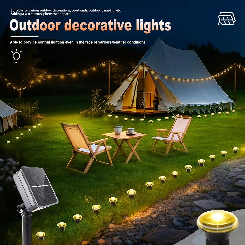 Solar LED Garden Pathway Light 15/30LEDS 8 Modes Outdoor Waterproof Lawn Lamp for Camping Weddings Christmas Holiday Lighting