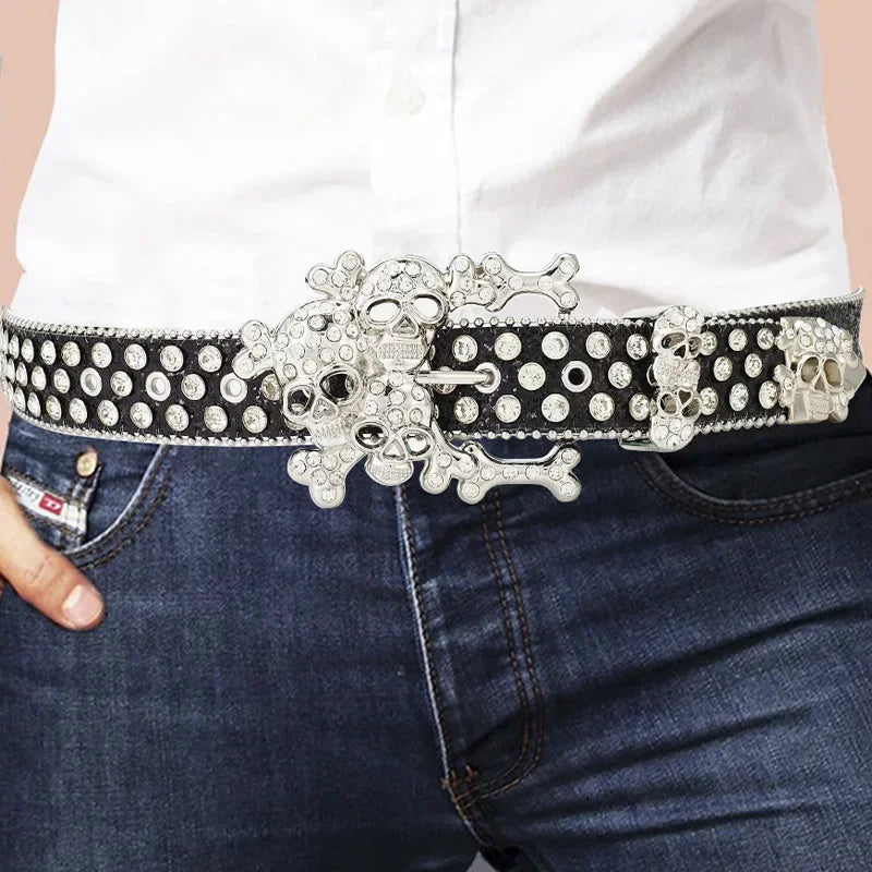 Skull Pile Rhinestone Punk Belts Men Women Coral Rhinestone Gothic Y2K Spice Girls Rock Hip Hop Belt Jeans Decoration Nightclub