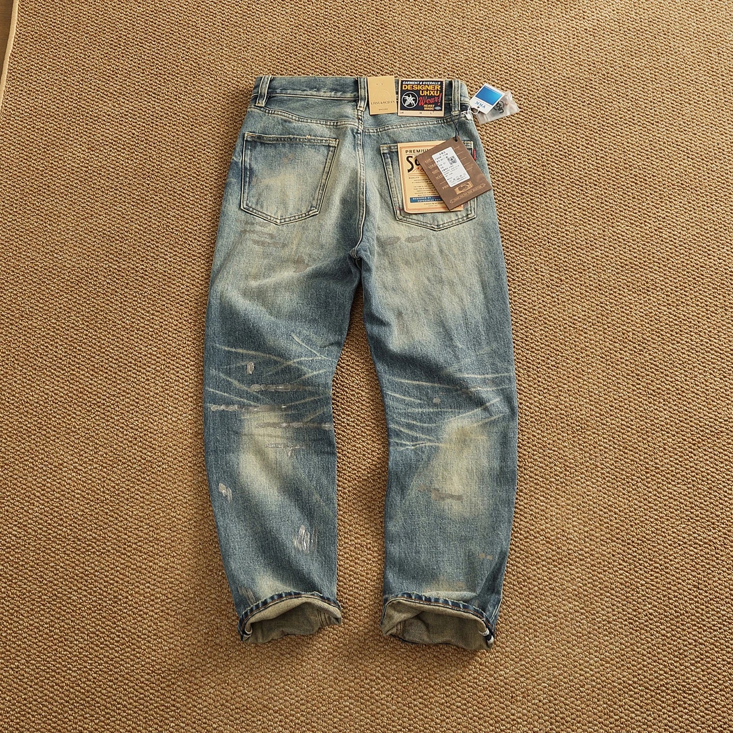 2025 Autumn New American Retro Heavyweight Ripped Denim Men's Fashion 100% Cotton Washed Old Straight Tapered Casual Jeans