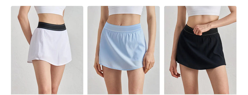 Two Pieces Tennis Skirts Breathable Sun-Proof Slim Fit Casual Yoga Skorts With Shorts&Pockets 2 In 1 Golf Badminton Skirts