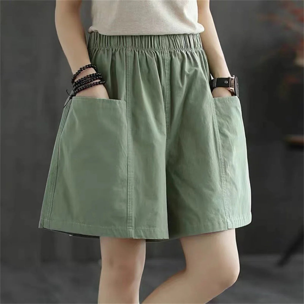 Women Straight Cargo Short Pants 2026 Solid New In Fashion Spring Summer Shorts Pocket Elastic Waist Pant Casual Street Trousers