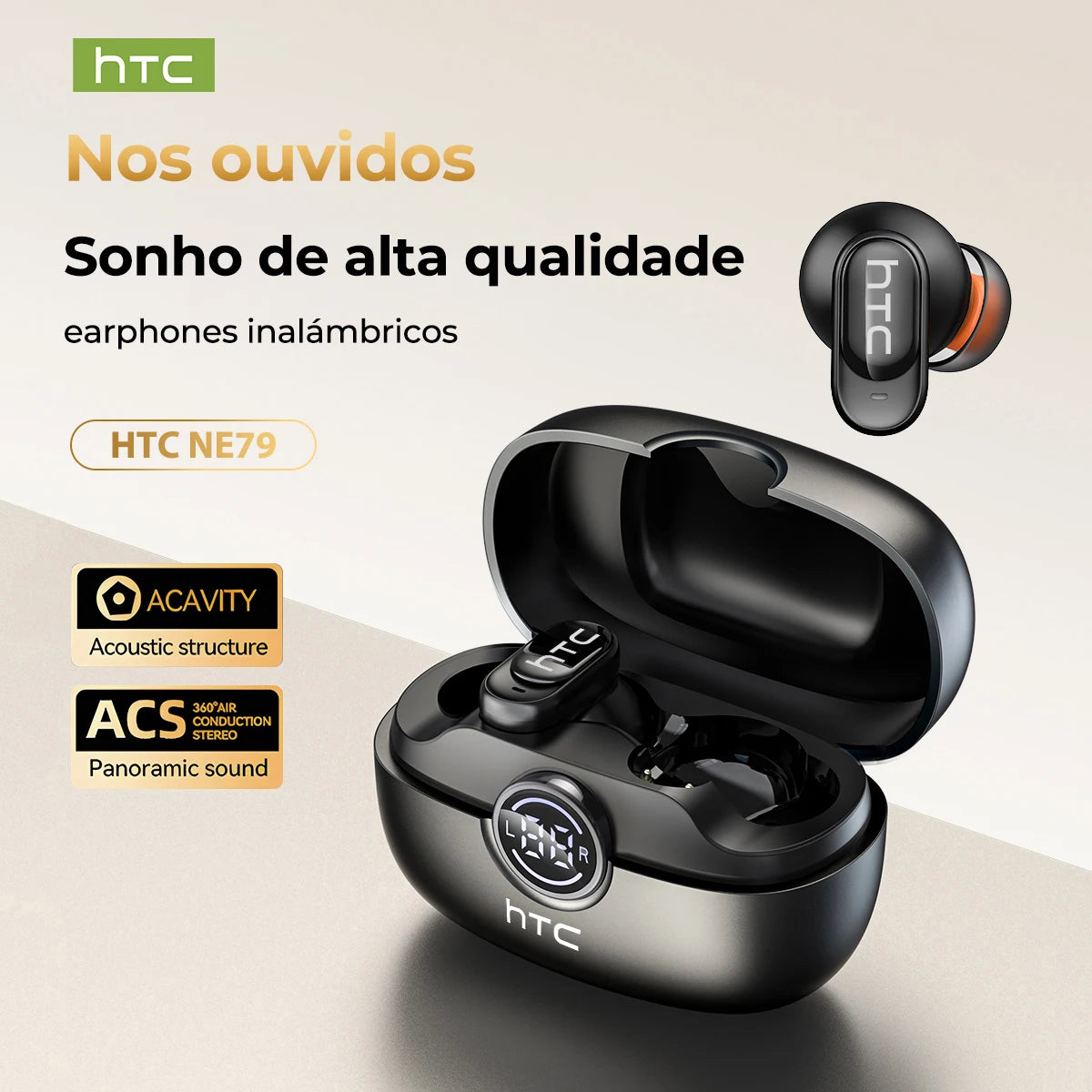 HTC NE79 Bluetooth Earphones Sports Gaming Long Battery Comfort Wireless Headphones Premium Sound Quality Soft In-ear Earbuds