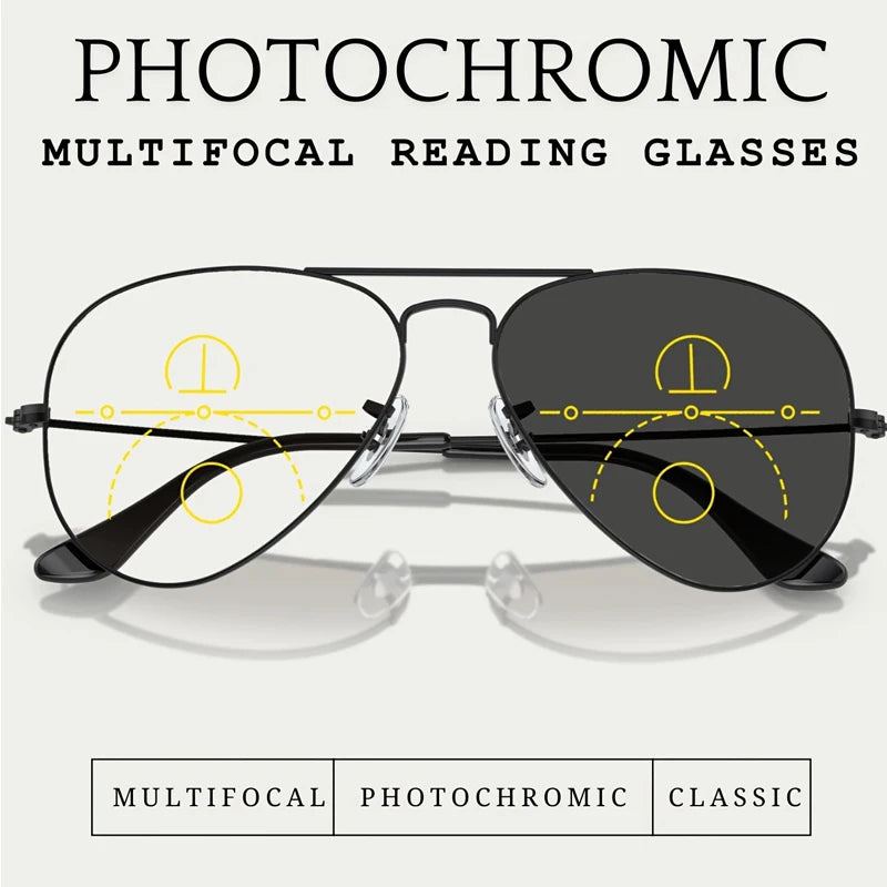 Sports Intelligent Photochromic Progressive Multifocal Reading Glasses Men Luxury Finished Near Far Sight Sunglasses 1.0-4.0