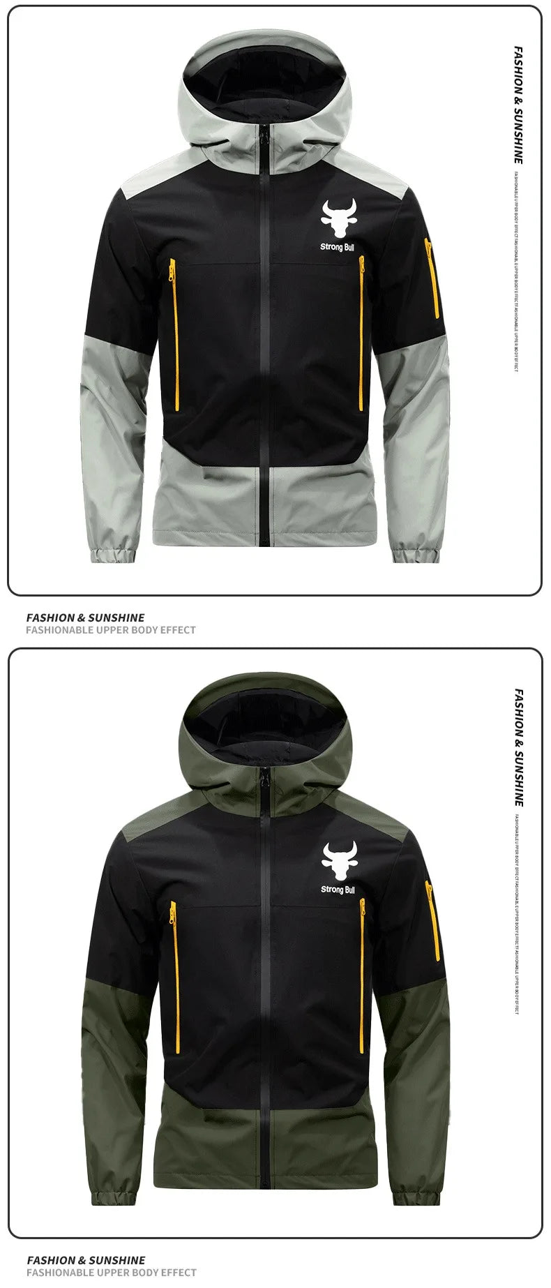 Men's Windproof Waterproof Hooded Jackets Big Pockets High Street Print Outdoor Windbreaker Coat for Hiking Trekking Streetwear