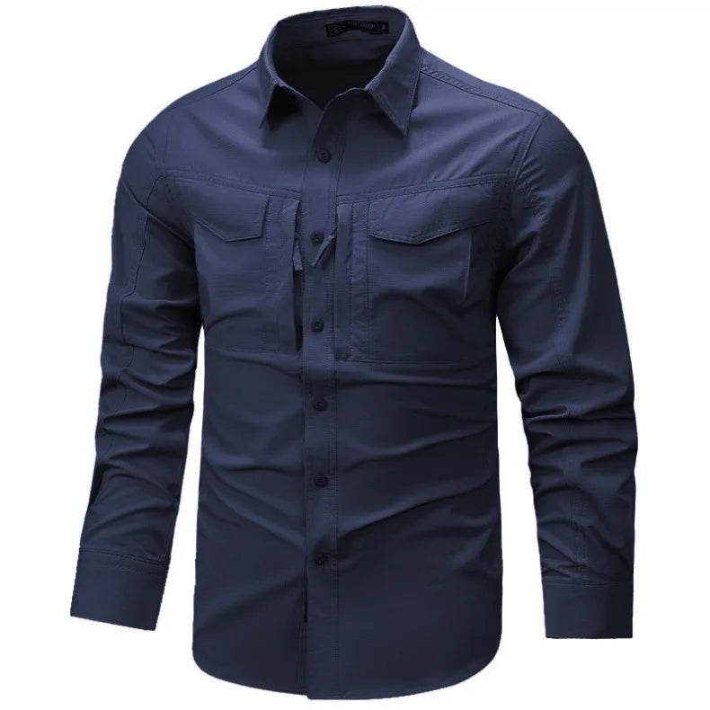 Spring Autumn Men Long Sleeved Shirt Men Tactical Work Shirts Tops Outdoor Multi-pocket Quick Drying Hiking Fishing Cargo Shirts