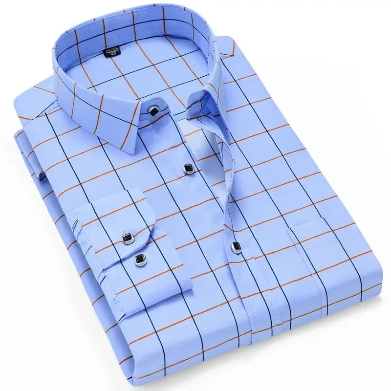 Stylish Men's Striped Shirt Printed Casual Business Dress Shirts Long Sleeve All-Match Slim Fit Fashion Korean Streetwear Shirts