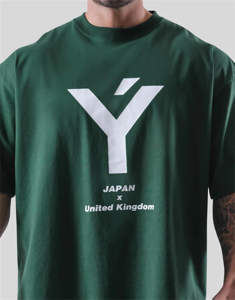 Green GYM Hip Hop Streetwear Men T-shirts Print T Shirt For Men Summer 100% Cotton Tees O-Neck Short Sleeve Tops