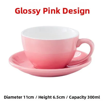 European Style Matte Latte Cup Ceramic Cappuccino Cup Large Mouth Coffee Cup Plate Set Handmade Craftsmanship 300ml