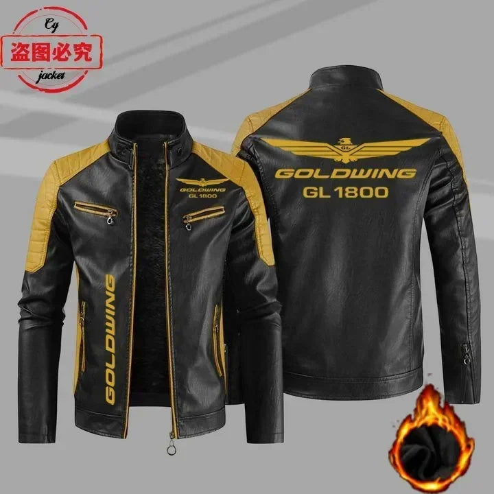 Gold Wing 1800 motorcycle LOGO washed pu leather jacket men's windproof autumn and winter spring and autumn leather jacket