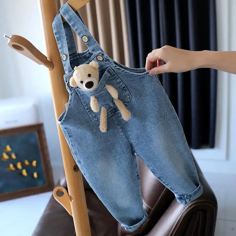 Baby Girls Jeans Pants Spring and Autumn Children's Denim Pants Boys and Girls Casual Denim Strap Pants 0-6 Years