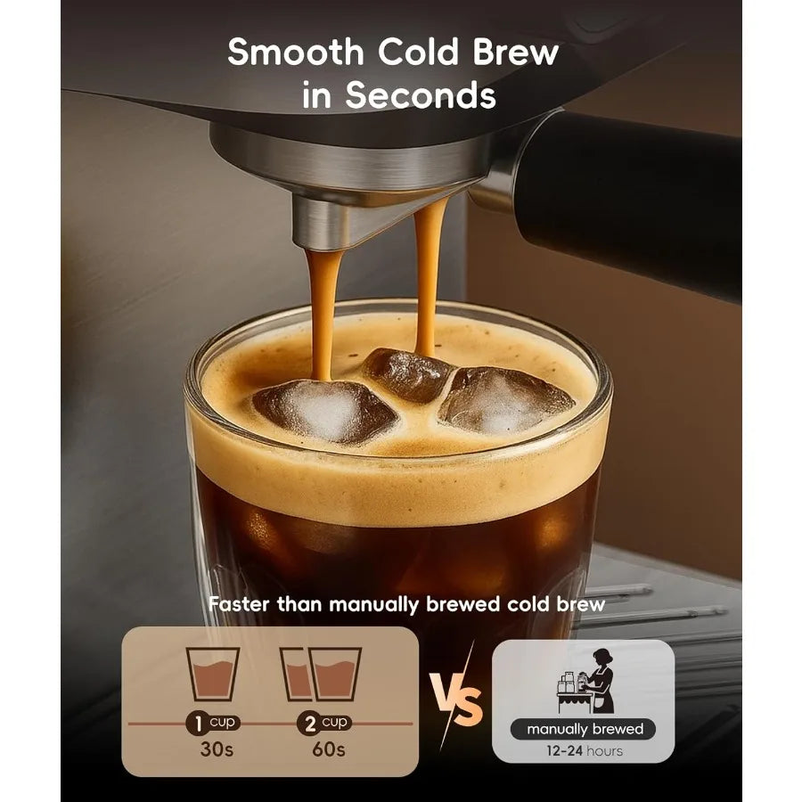 4-in-1 Espresso Machine and Coffee Maker Combo with Milk Frother Cold Brew Over Ice Interactive Touch Screen Stainless Steel Br