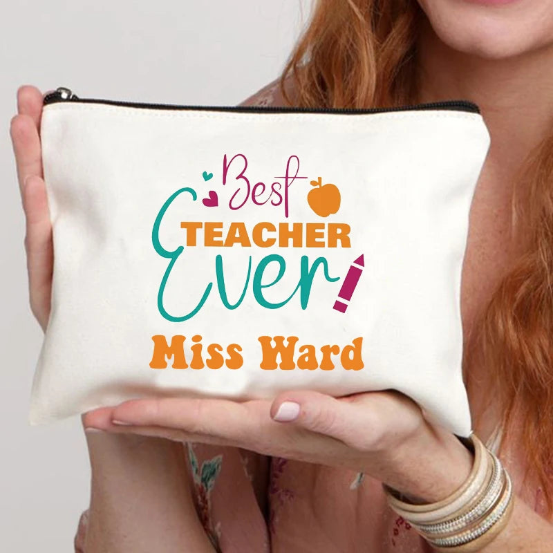 Teacher Name Custom Makeup Bag Best Graduation Gift for Teachers Pencil Case Back To School Gift for Teacher Women Purse