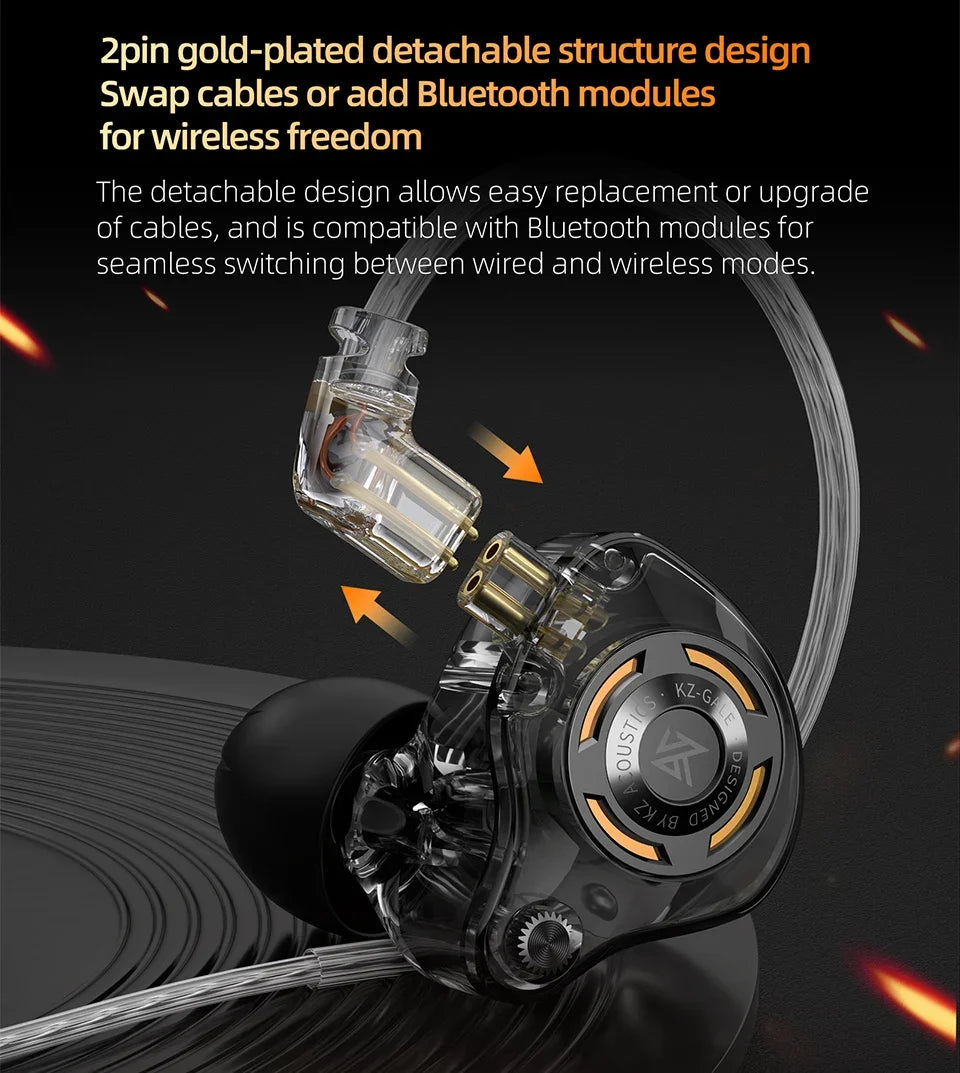 KZ Gale Earphone Gaming and Music Headset Dynamic Driver Detachable Design Enhances , Bass Performance for A More