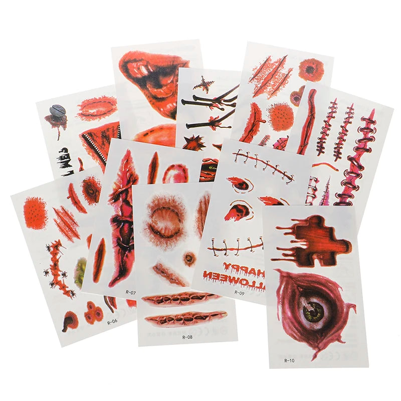 30 PCS Halloween Party Waterproof Temporary Tattoos Stickers For Women Men 3D Reality Vampire Blood Scar Design Tattoo Stickers