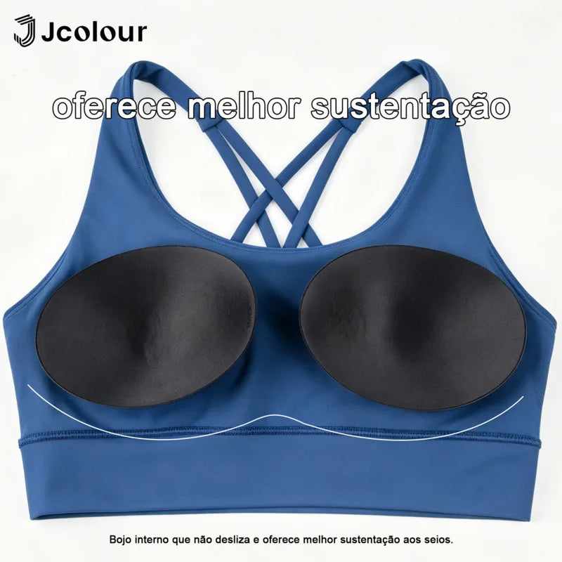Jcolour Sports Bra, Crossed Back Straps, Fixed Pads, Breathable Fabric, Fitness Gym Top, Sexy, Comfortable, Bra