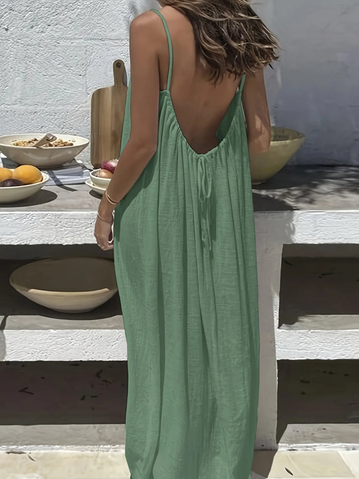 2026 New European & American Cross‑border Women’s Wear, Solid Color Loose Casual Versatile Slip Backless Maxi Dress