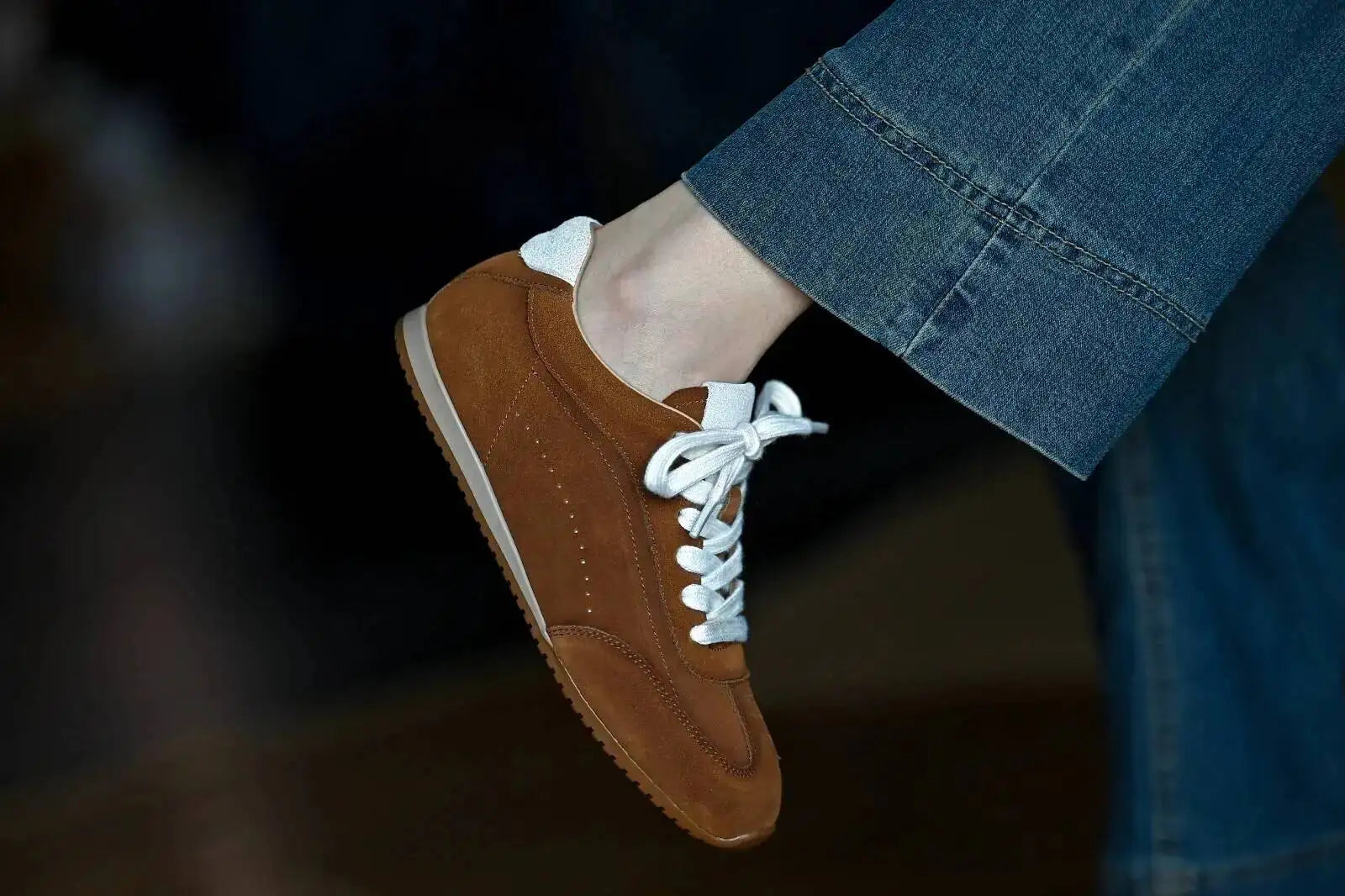 Genuine Leather Brown Suede Flat Loafers Shoes Woman Lace Up Leisure Wome Shoes Autumn Casual Comfort Vacation Lovers Shoes