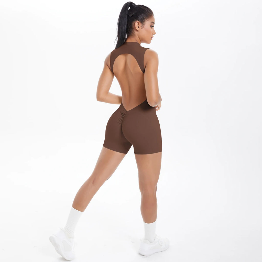 Sleeveless Backless Hollow Yoga Jumpsuit for Woman Solid Color Bodysuits Lifting Sports Push Up Sleeveles Workout Bodysuits
