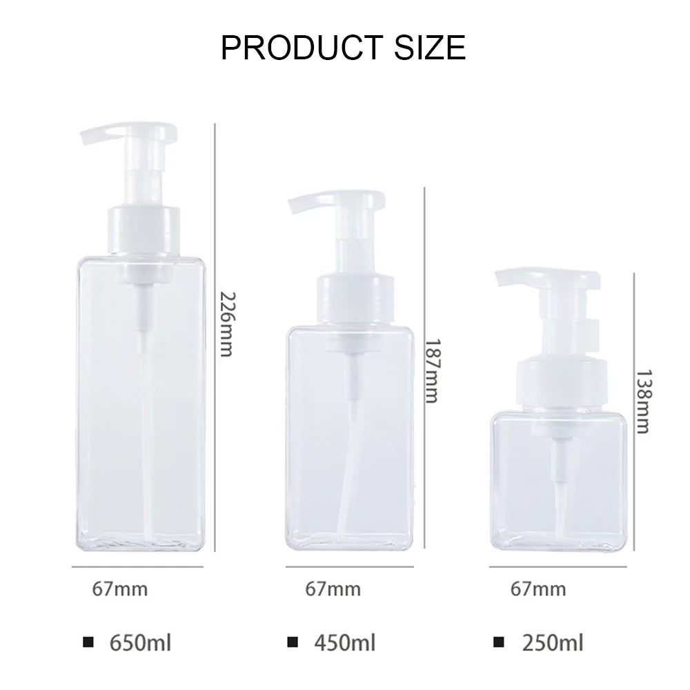 250/450/650ml Soap Dispenser Clear Plastic Foaming Bottle Liquid Pump Container for Hand Sanitizer Shower Gel Shampoo Supplies