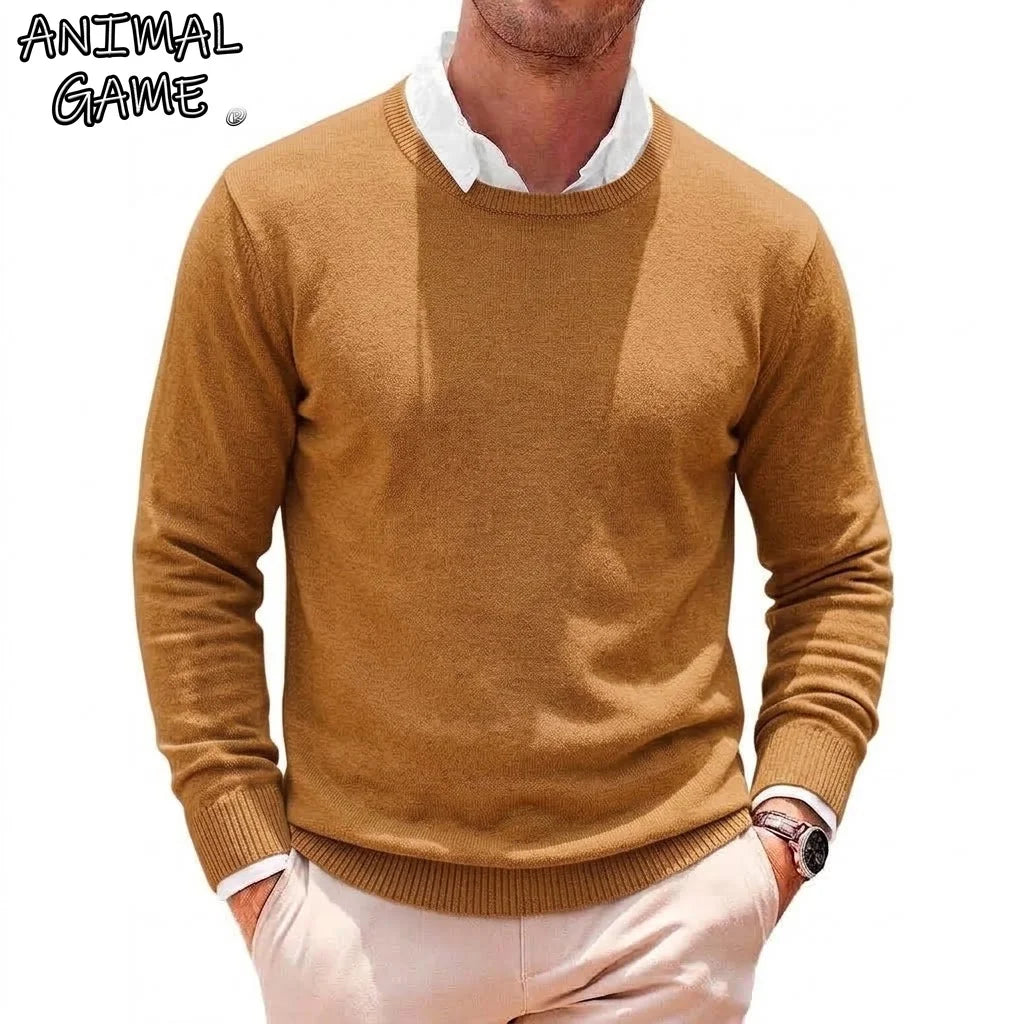 New Men's Casual Crewneck Knit Sweater Autumn Soft Jumper Elegant  Long Sleeve Business Pullover Winter Outwear Knitted Workwear