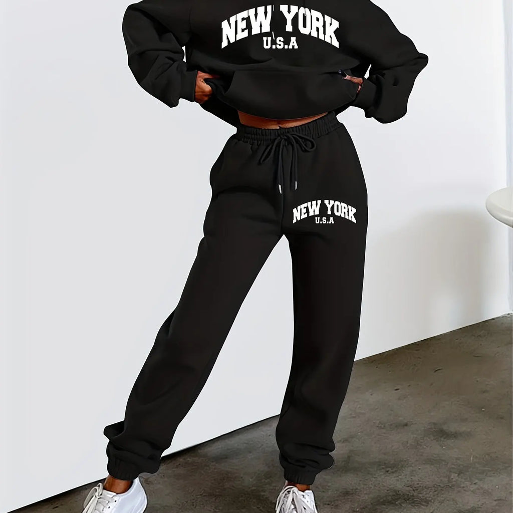 women Hoodies+sweatpant set Hip Hop Street Casual Printed Hoodie Oversize Loose New Sweatshirts Autumn Warm Fleece Clothing