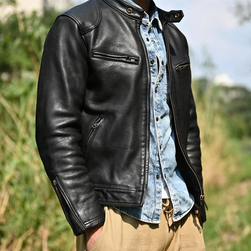 2023 New Genuine Leather Jacket Men 1.6 Thick Full-grain Top Layer Cowhide Natural Leather Clothes Men's Leather Jacket Chaqueta