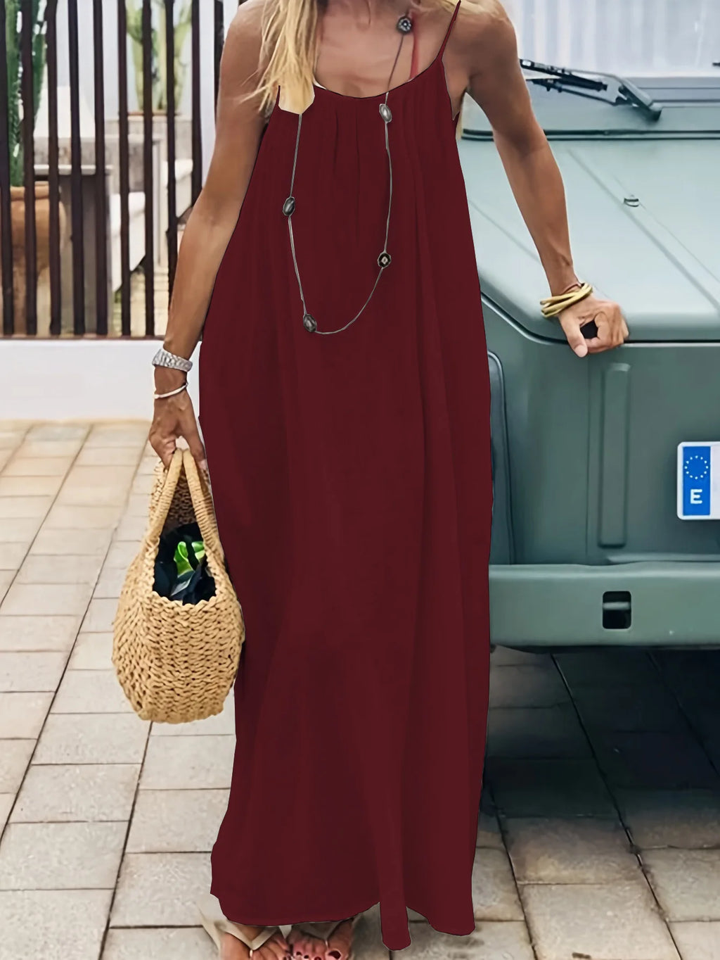 2026 New European & American Cross‑border Women’s Wear, Solid Color Loose Casual Versatile Slip Backless Maxi Dress
