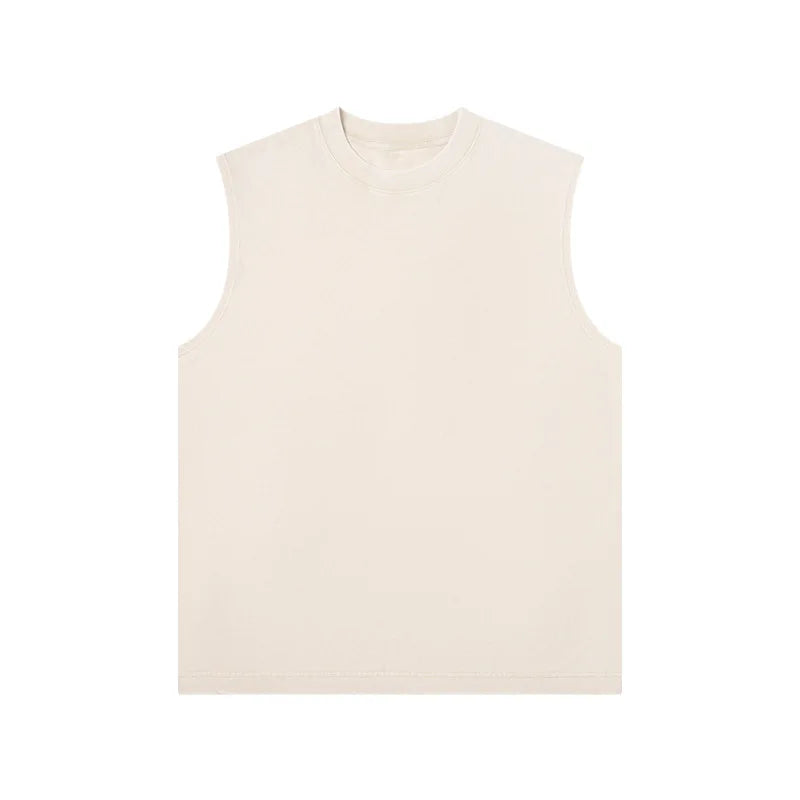 230g Pure Cotton European and American High Street Retro Washed Distressed Sleeveless Vest Men's Casual Loose Shoulder T-shirt