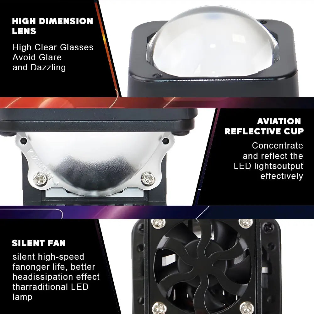 LED High Beam Projector 1.5 inch Matrix LED Lens 10000LM Bi-led Auxiliary Headlight Fog Light For Car Motorcycle Accessories