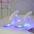 Transparent platform selling color LED light stiletto heels summer ladies cool casual sandals pole dance stripper shoes