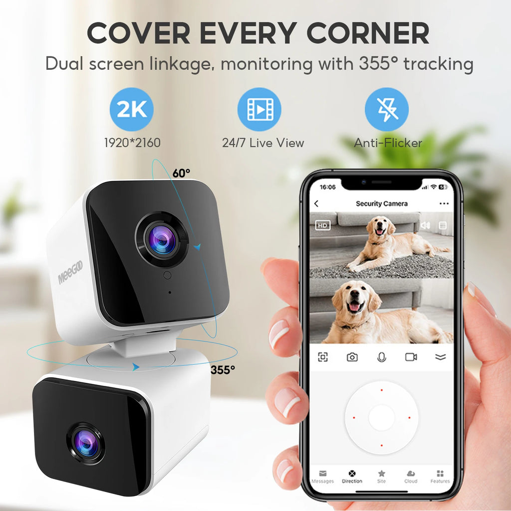 MeeGoo JS-G08 4MP WiFi Pan-Tilt Camera, Single-Lens, AI Night Vision, Two-Way Audio, Motion Detection, Person Tracking, Smart Pu
