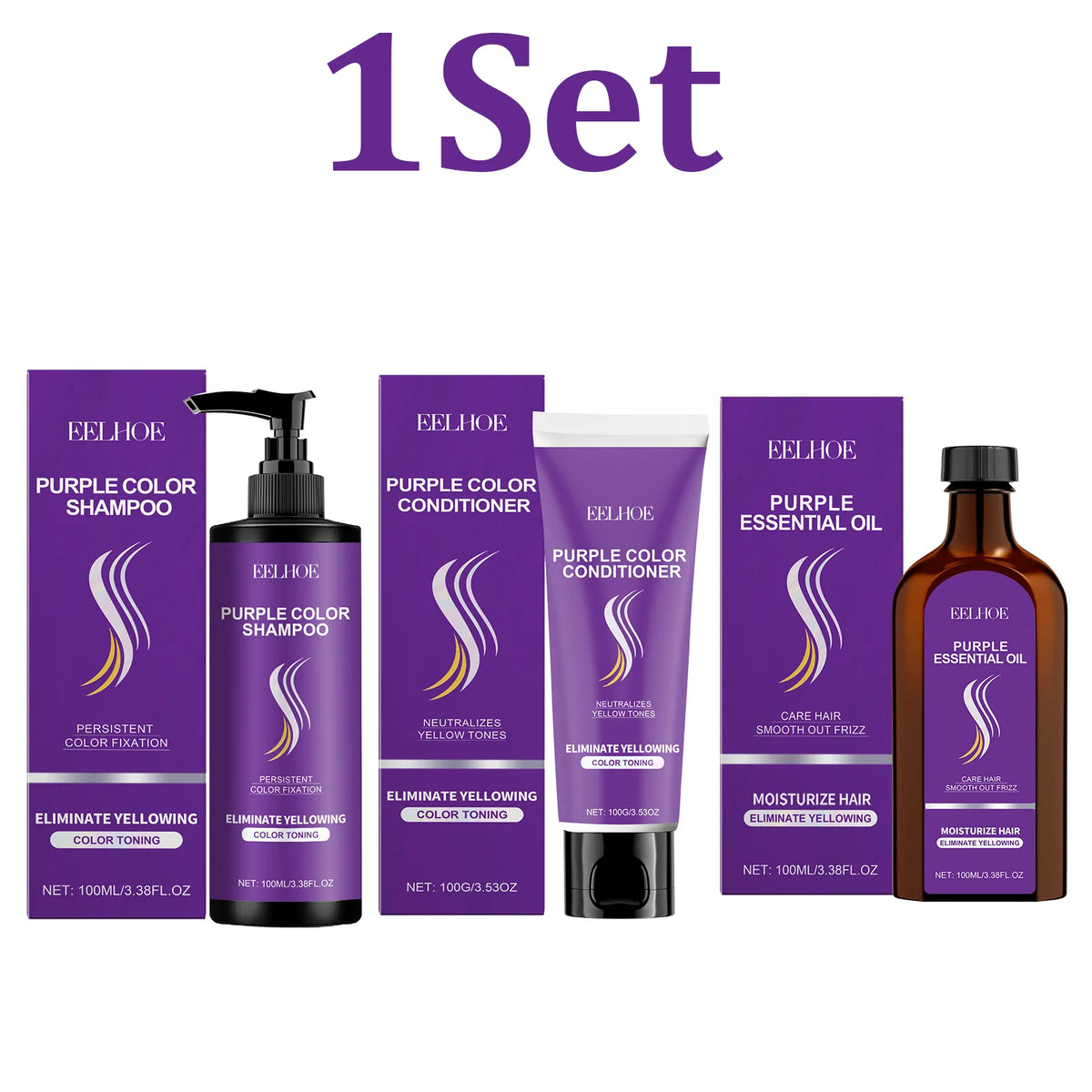Purple Shampoo Set With Conditioner Hair Oil Serum Color Protecting Nourishing Moisturizing Smoothing For Dry Damaged Hair Care