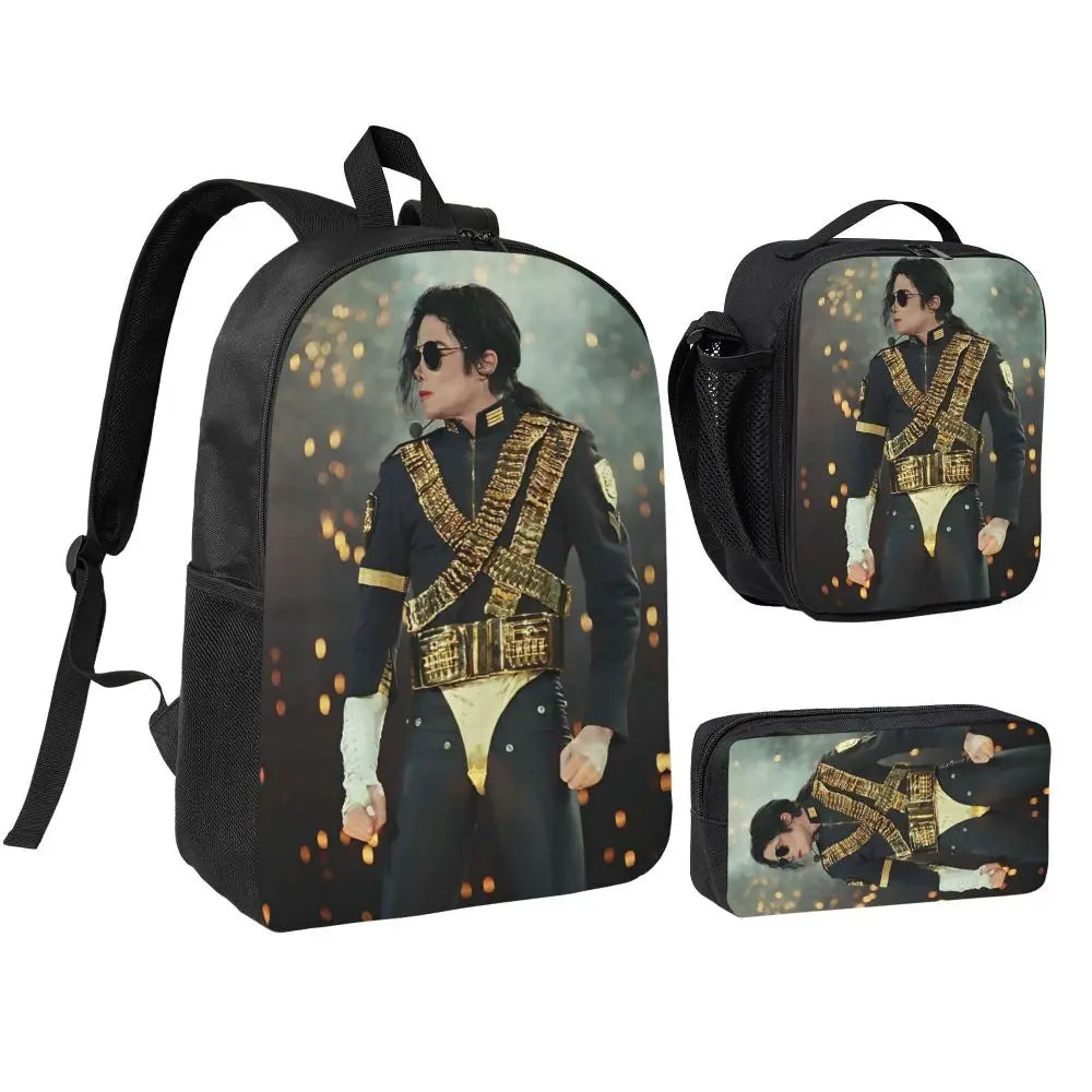 MJ Pop Legend Music 3pecs/set Backpack for Student Shoulder Bag Lunch bag Pencil Case