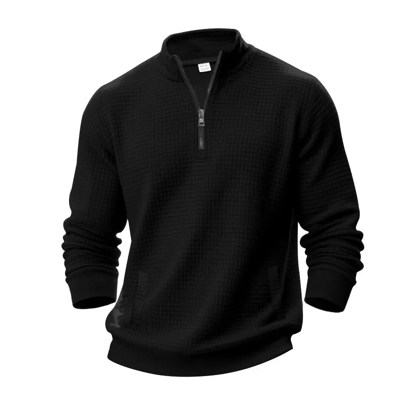 semi-zipper sweater men's autumn and winter jacquard small checkered stand-up collar casual pullover large size sweater