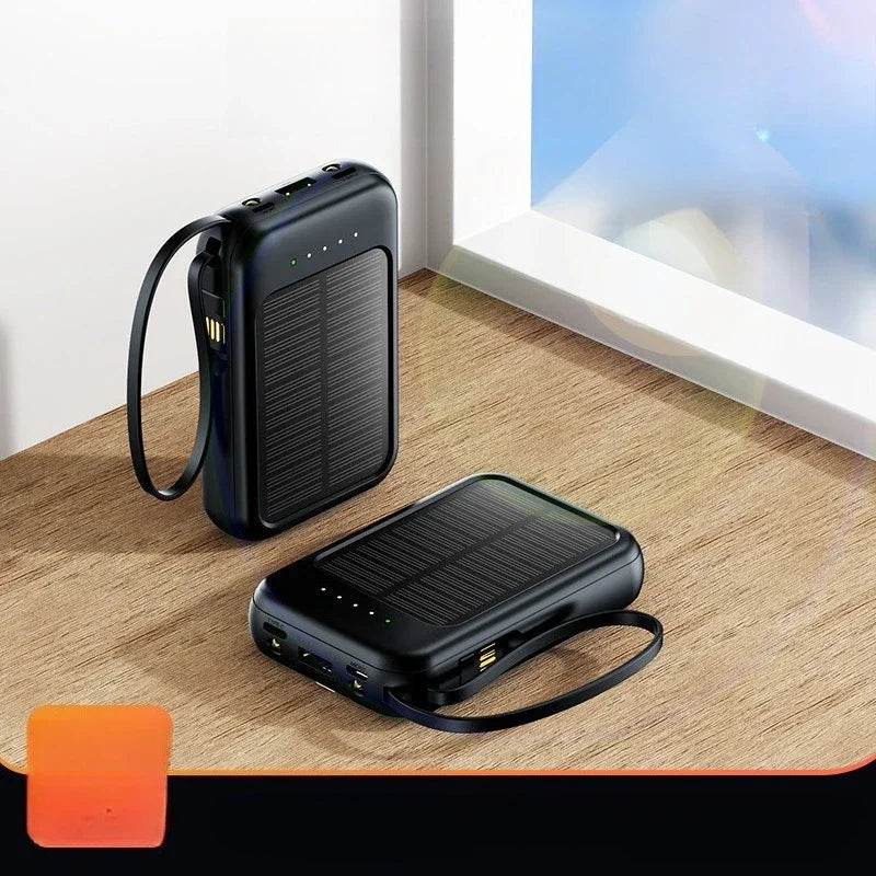 Solar Power Bank 20000mAh Portable Charger with Built-in Cable for Outdoor Camping Travel Emergency Backup Power