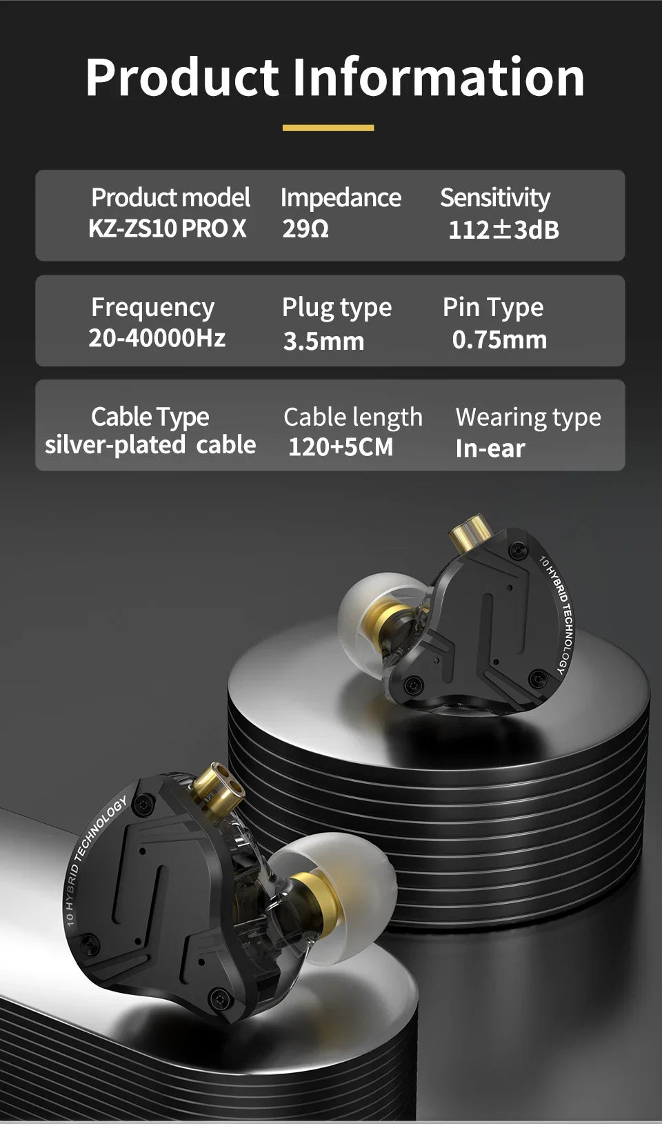 KZ ZS10 PRO X Metal Headset Hybrid drivers HIFI Bass Earbuds In-Ear Monitor Noise Cancelling Earphones ZS10PROX