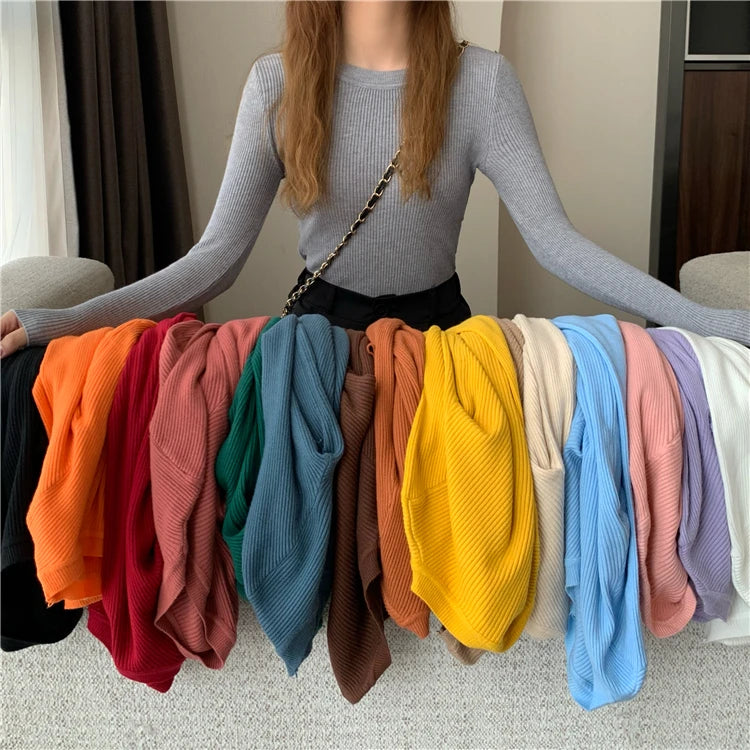 2026 Basic Tops Women Sweater Autumn Winter Long Sleeve Pullover Fashion O-neck Elastic Female Winter Solid Knitted Jumper
