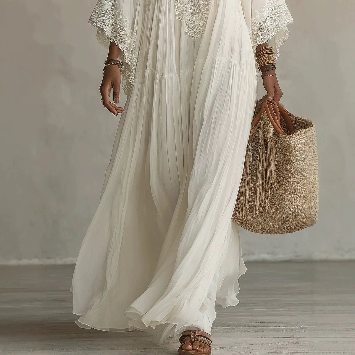 Summer Elegant Solid Dresses Womens Casual Lace Trim V Neck Flowy Maxi Dress Beach Holiday Party Maxi Dresses Robe Vestidos