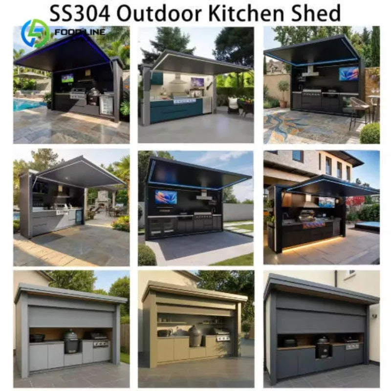 Modular Outdoor Kitchen Pod with SUS 304 Cabinets, Pre-assembled All-in-one BBQ Station for Luxury Villa Garden Customized