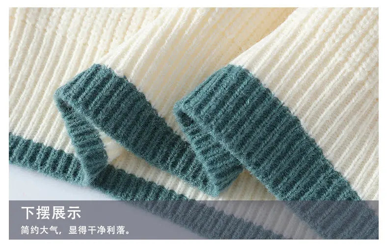 Mock Neck Knitted Sweater Men Women Autumn Winter Daily Casual Warm Knitting Pullovers Men's Fashion Patchwork Pullover Sweaters