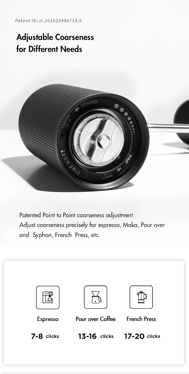 TIMEMORE C3S/C3 ESP Manual Coffee Grinder All-Metal Body with S2C Conical Burr for Espresso/French Press Portable Hand Grinder