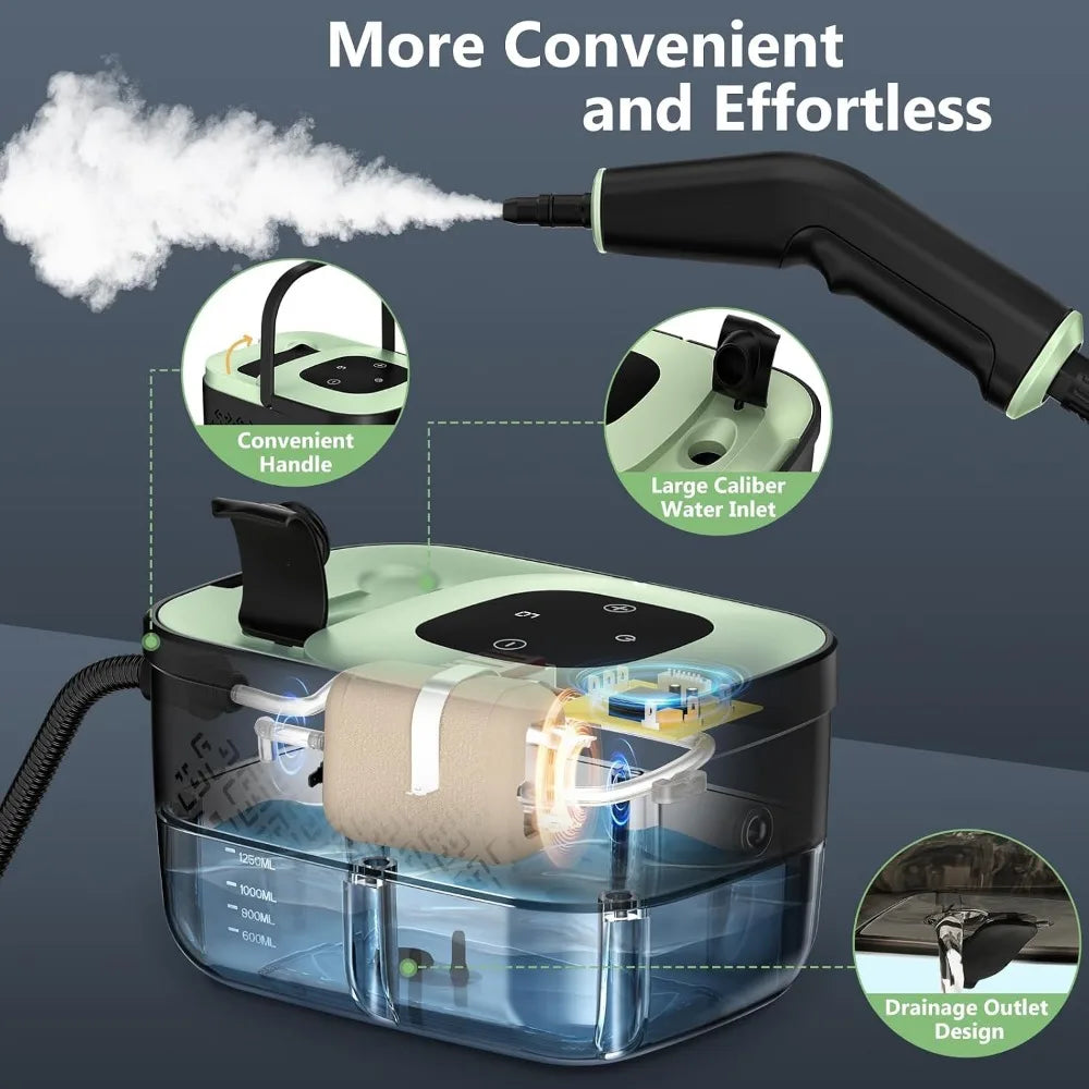 Portable Steam Cleaner with 16 Accessories, 6-Level Adjustable, 15s Heat-Up for Home & Car Detailing